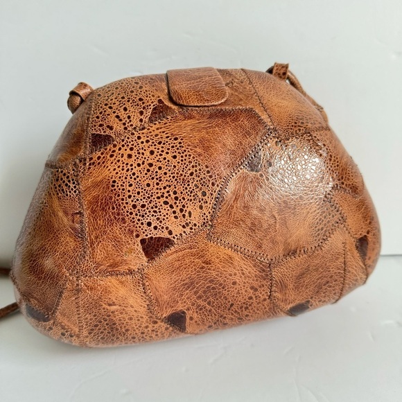 Vintage Frog Skin Purse Brown Leather Hard Sided Shoulder Bag Clutch Retro Mod - Picture 3 of 11